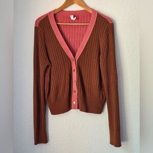 Anthropologie Daily Practice Cardigan, Size Large, Brown And Pink